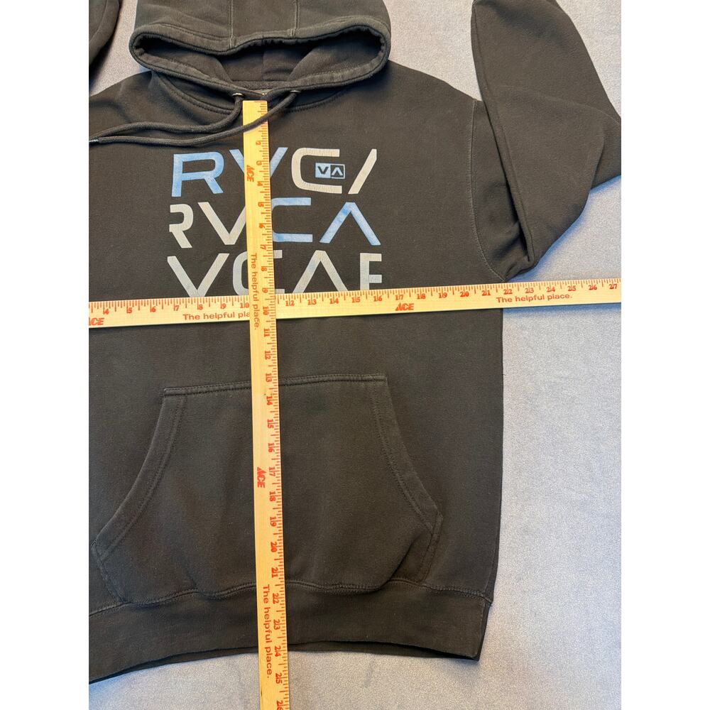 RVCA Hoodie Mens Medium Black Pullover Fleece Sweatshirt Graphic Logo Front - Picture 5 of 6